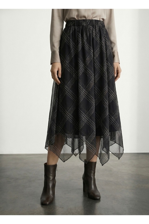 Asymmetric Cut Lined Chiffon Skirt