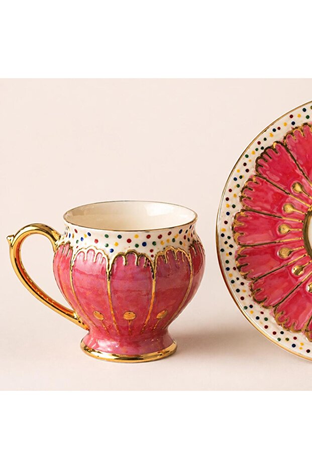 Reyla Sorelia 2-Piece Turkish Coffee Cup Set with Hand-Painted Gold Detail. Leather Box with Gift