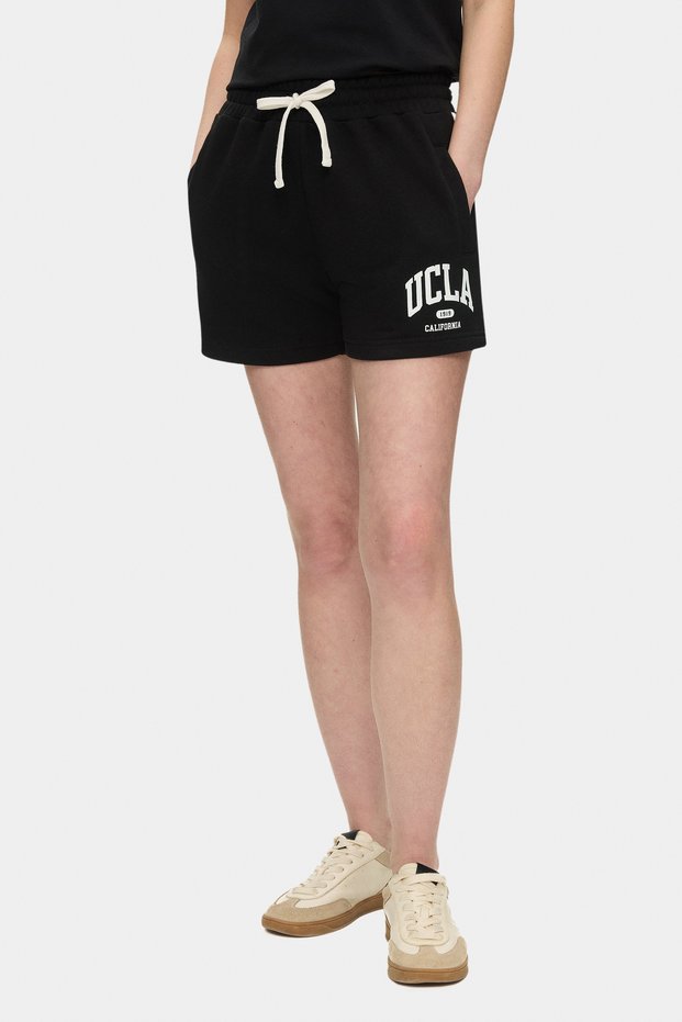 Lotte Black Printed Cotton Standard Fit Women's Knitted Shorts