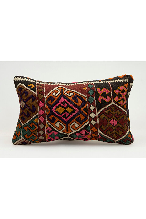 Handmade Vintage Throw Pillow Cover Made from Old Kilim, Wool, 30X50 cm