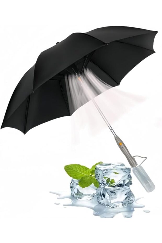 Cooling Umbrella with Fan & Mist Spray, Rechargeable UV Protection, Portable Travel & Beach Use