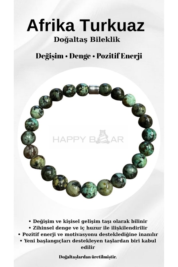 African Turquoise Natural Stone Bracelet 8 mm – Stone of Luck, Change, and Positive Energy