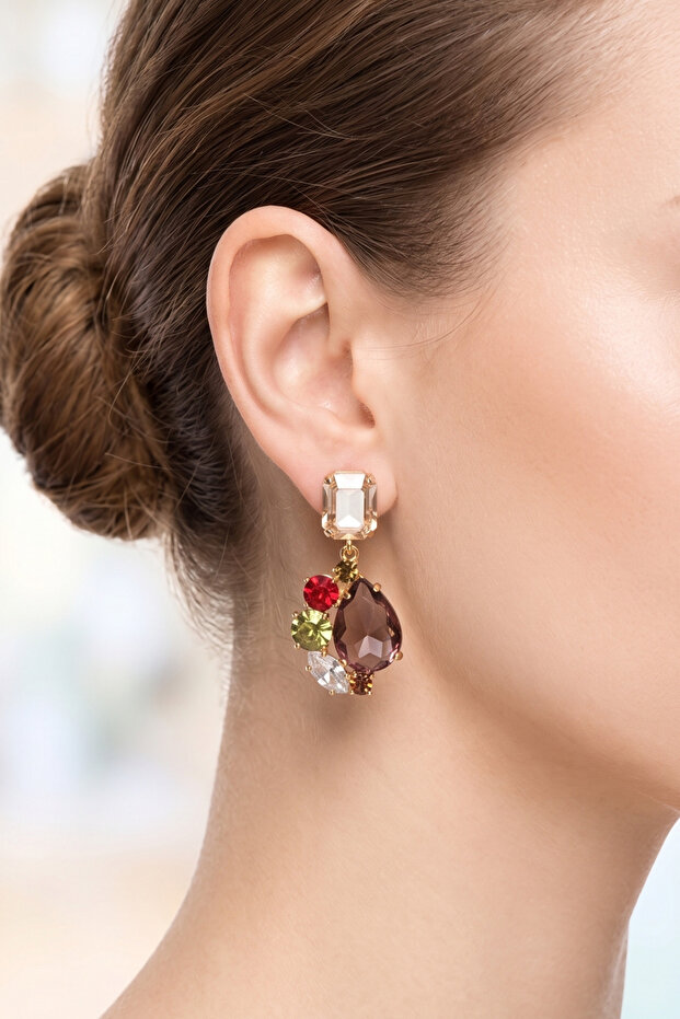 Zircon Stone Hanging Flower Earrings 4 Cm.