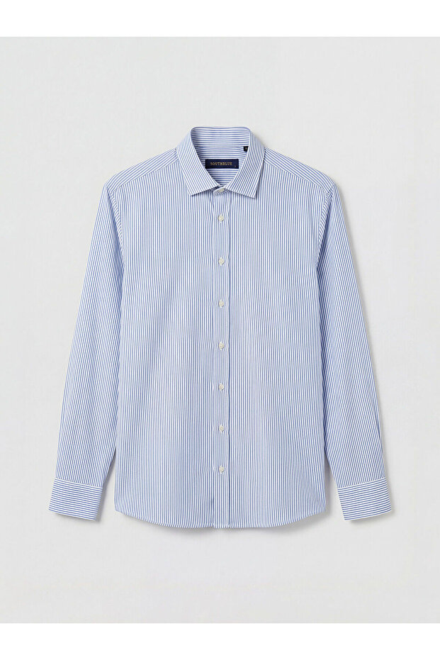 White Regular Fit Striped Poplin Men's Shirt from Giyçık Store