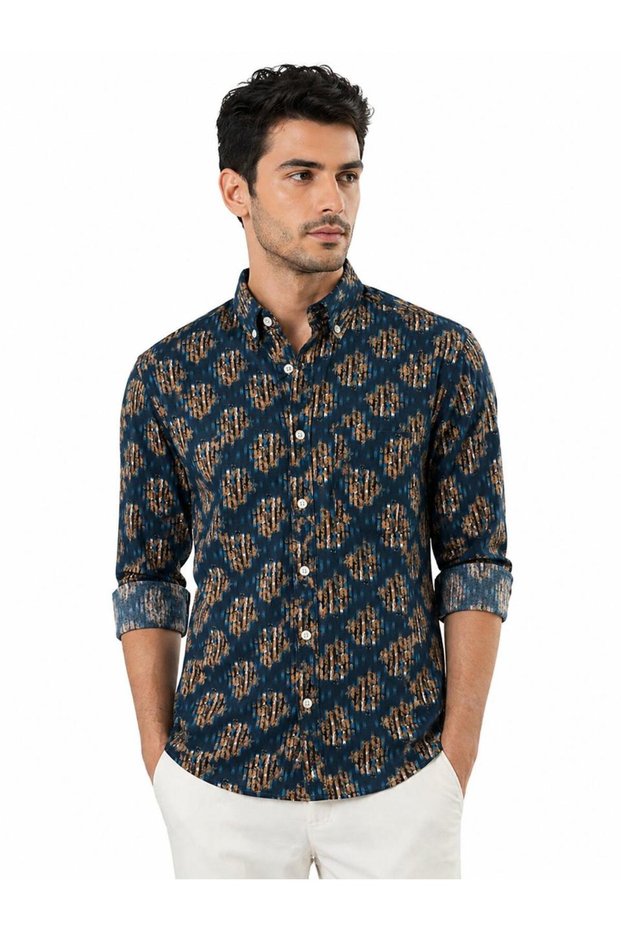 Men's Long Sleeve Hawaiian Shirt-Men’s Printed Cotton Long Sleeve Shirt – Stylish Casual Pattern Shirt for Men