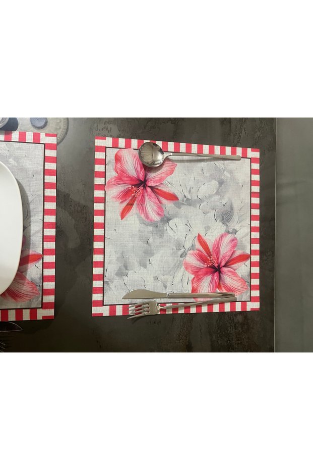 Tropical Floral Fuji Striped Digital Printed Stain-Resistant American Placemat & Soup Plate 6 Pieces