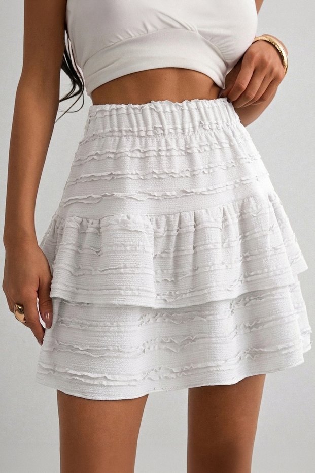 Summer High Waist Gathered Layered Flounce Mini Skirt Textured Stylish Women's