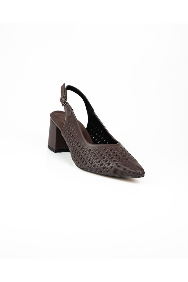1364 Brown Thick Heeled Evening Dress Women's Shoes