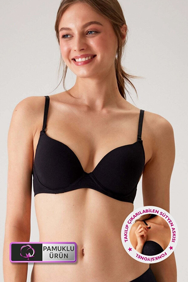 حمالة صدر قطنية سوداء 6401 Rome Soft Push Up / حمالة صدر شبه مدعومة