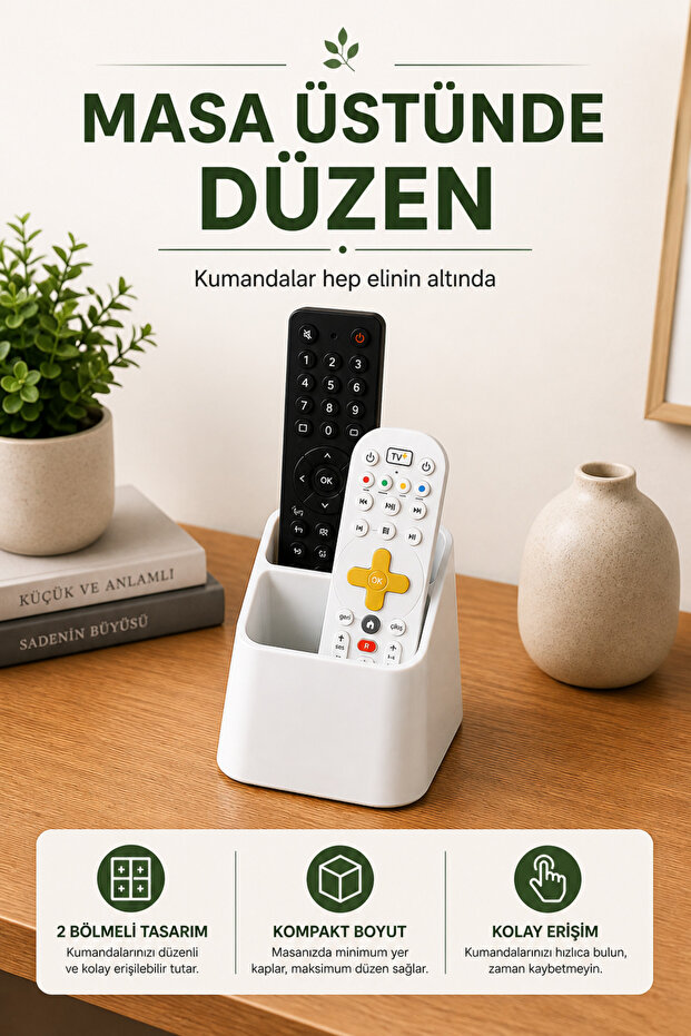 Remote Control Holder, Dual Compartment Tv & Air Conditioner Remote Stand, Tabletop Organizer, Minimal Modern Design