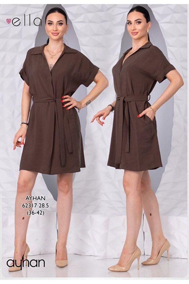 Modal Fabric Short Sleeve Lace-Up Dress with Pockets