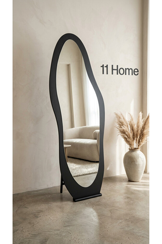 مرآة مقاس 160X60كاملة الطول بتصميم أنيق، إطار خشب أسود صلب مع دعامة خلفية—خيار مثالي لغرفة النوم وغرفة الملابس
