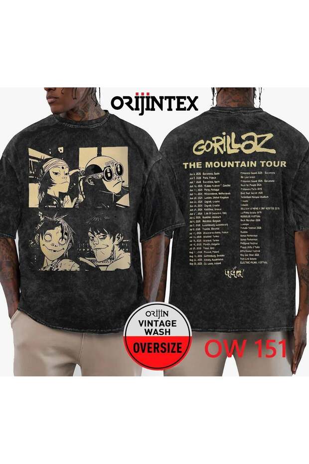 تي شيرت Gorillaz قابل للغسل مقاس كبير