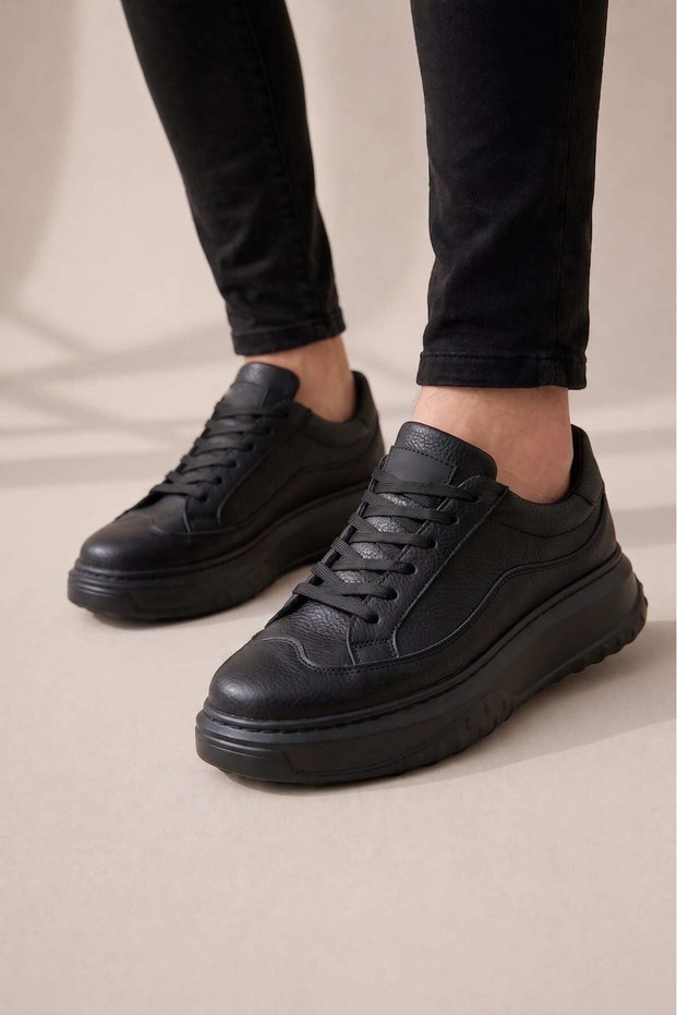 Jy507 Dara Lace-Up Leather Men's Casual Sneaker Shoes Cst Black