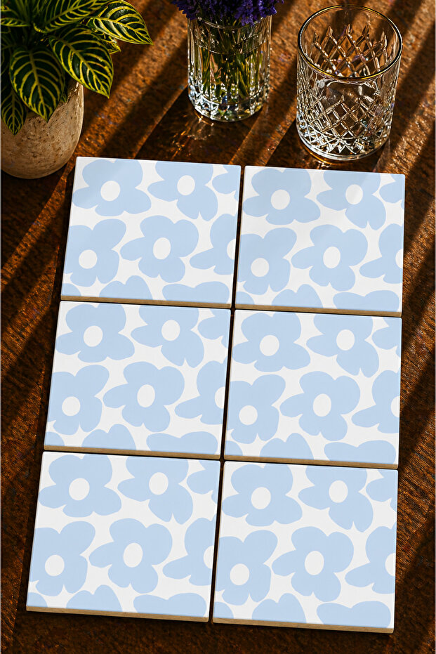 Abstract Colorful Flower Themed Set of 6 Coasters - Uv Printing Mdf - 10X10 cm