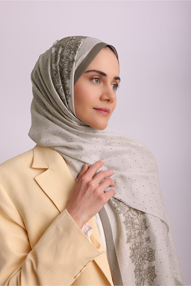 شال من الدانتيل بنقشة النقاط من جانب واحد - حجري - 7