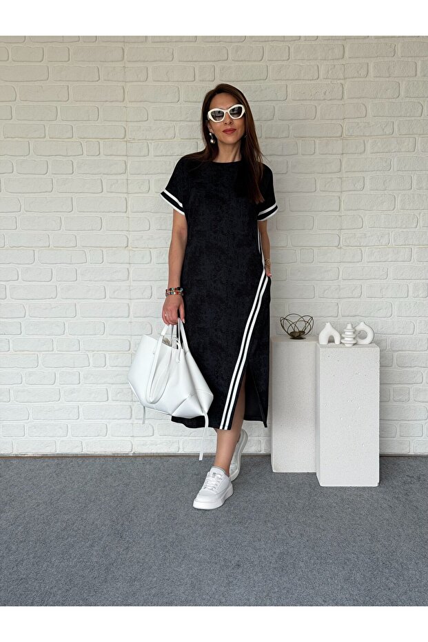 Cross-Striped Washable Modal Dress