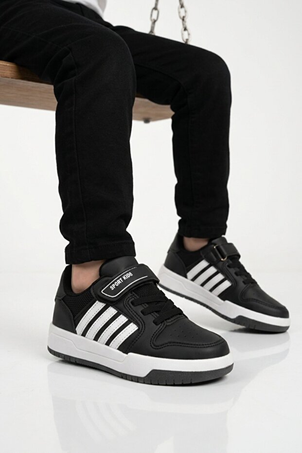 Black and White Velcro Boys' Sneakers