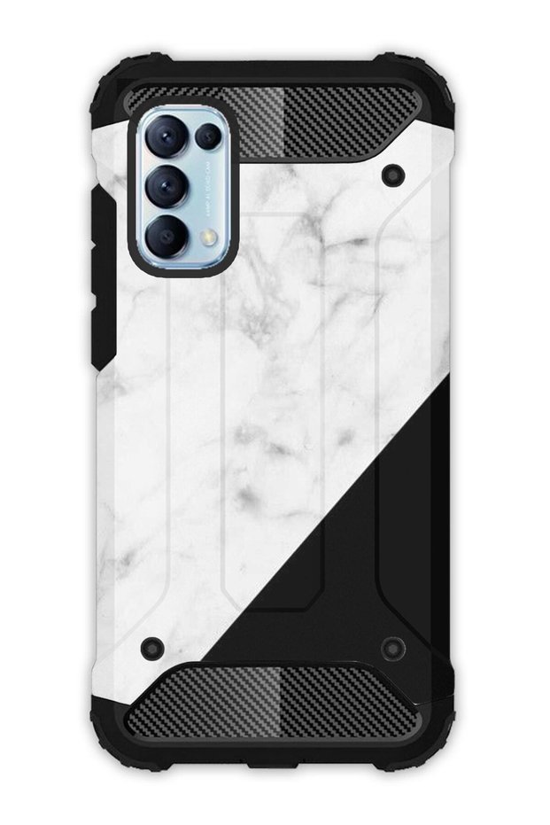 Oppo Reno 5 Pro Case Army Tank Full Protection Anti-Shock - Black and White Marble