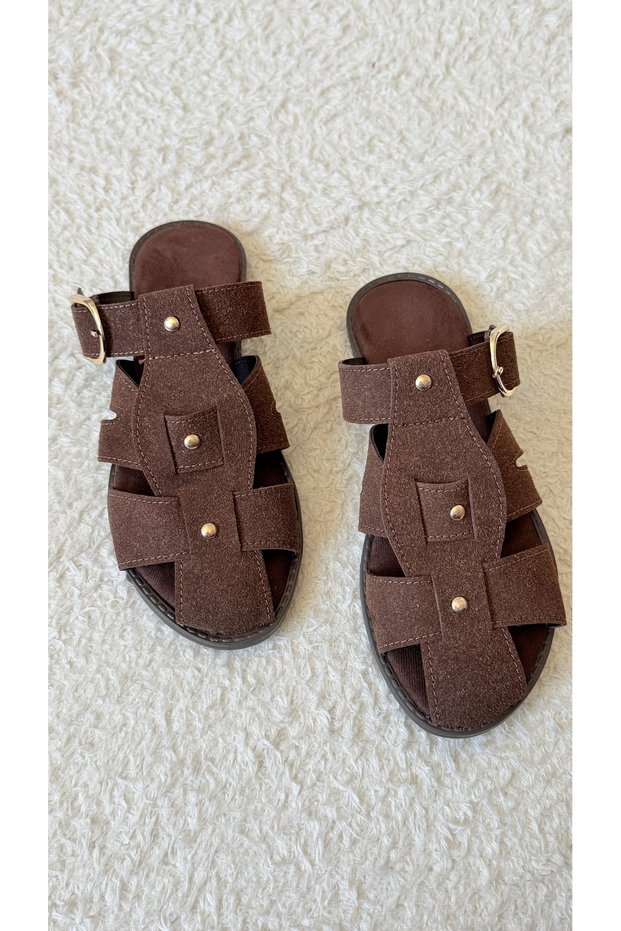 Women's Suede Cage Sandals | Soft Non-Slip Luxury Sole Sandals | Gold Buckle Detailed Summer Sandals Shoes | Popular New Season