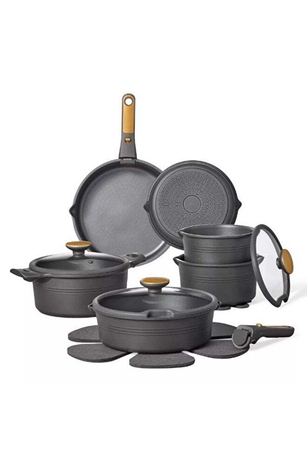 24-Piece Nonstick Cookware Set with Detachable Handle, Stackable Pots & Pans, Black