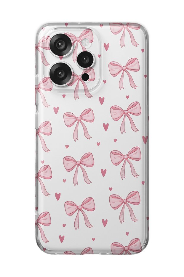 Oppo Reno 15 / 15F Compatible Pink Bow Pattern Transparent Phone Case