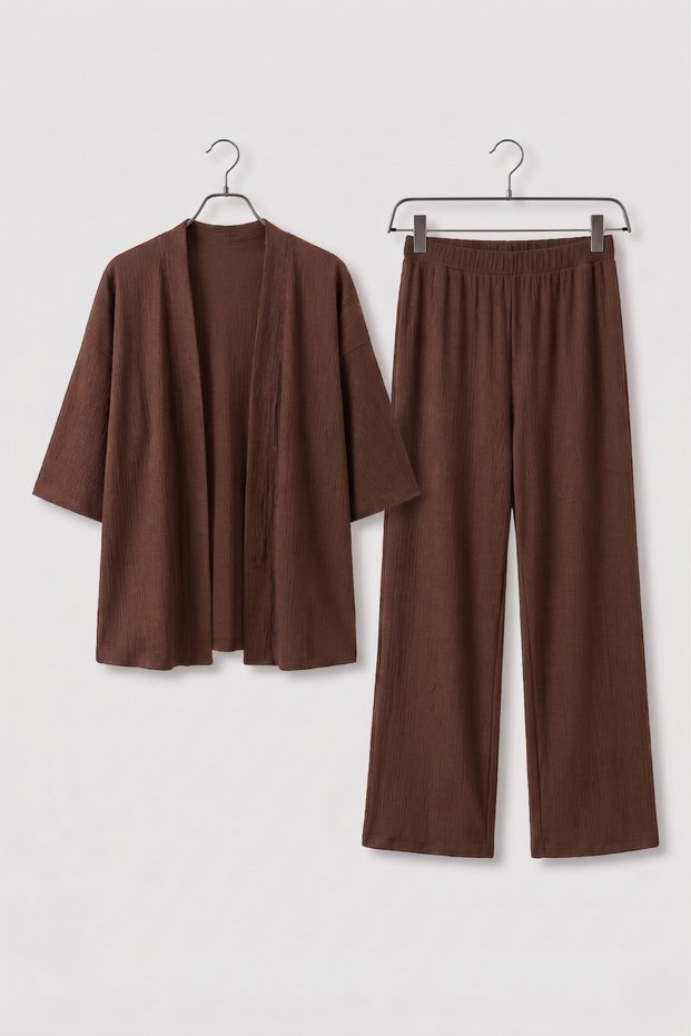 Bürümcük Fabric Trousers Cardigan Double Set Kimono Set