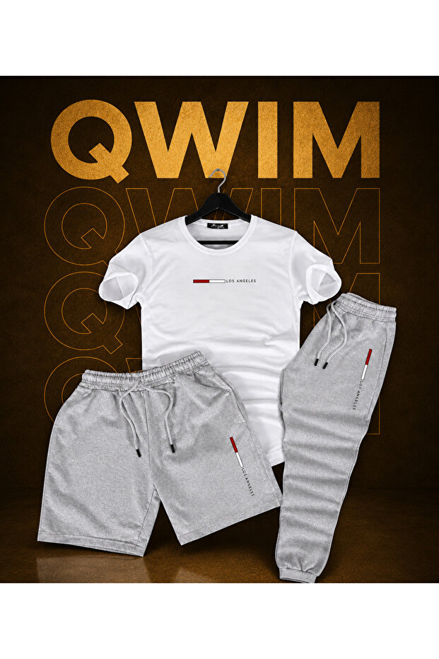 QWIM طقم تي شيرت وشورت وبدلة رياضية مطبوعة أنيق من 3 قطع