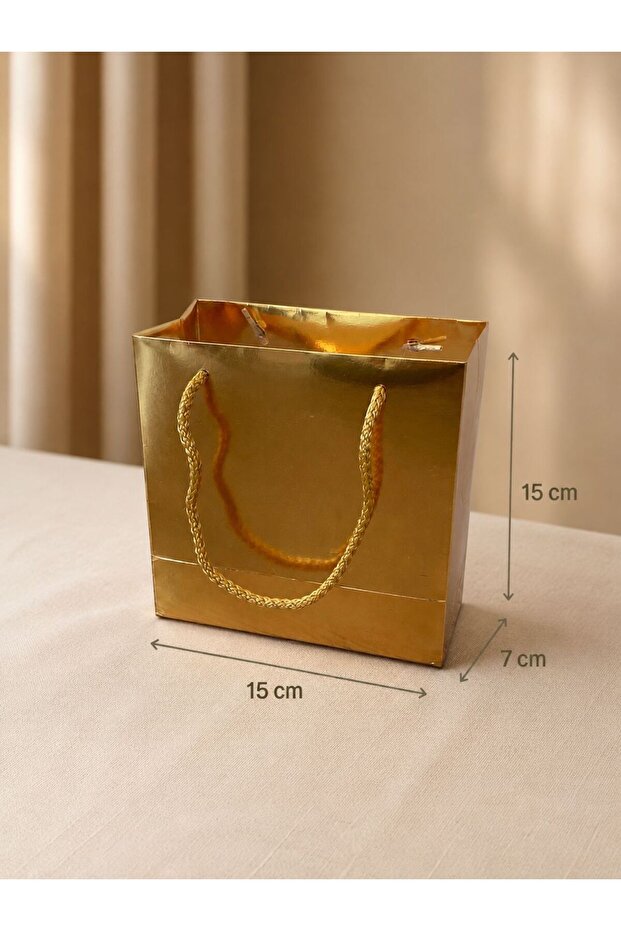 5-Piece Gold Gift Bag 15X15X7 cm Drawstring Luxury Cardboard Bag