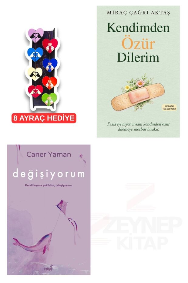 Kendimden Özür dilerim-Değişiyorum-2 Kitap Set-8'li Özel Tasarım Kalp Ayraç Hediyeli