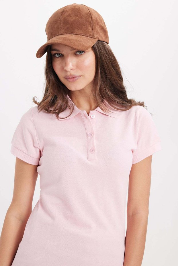 Women's Slim Fit 100% Cotton Polo Collar Pink Pique T-Shirt