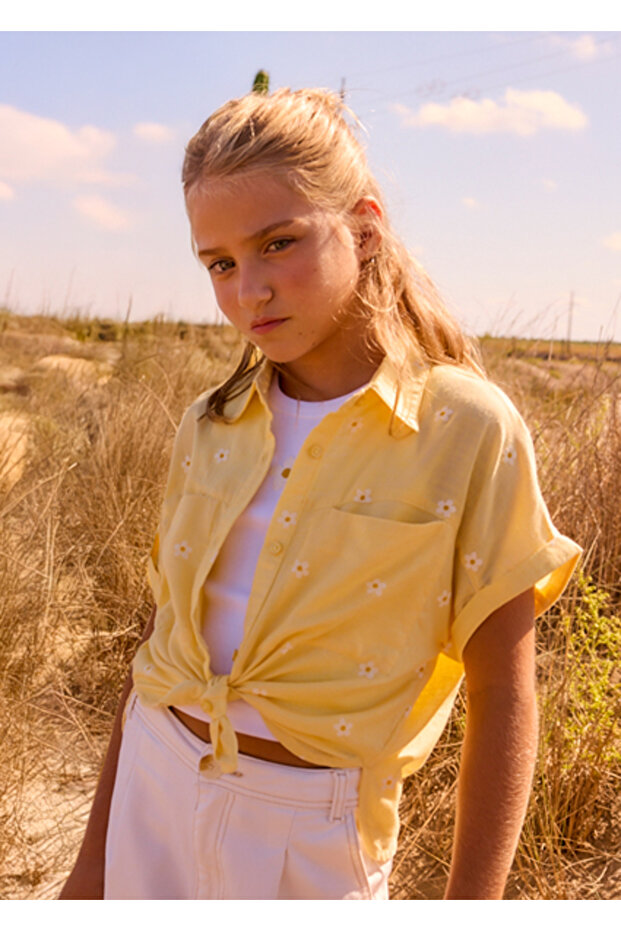Girl's Athlete Short Sleeve Shirt Set Yellow 6159