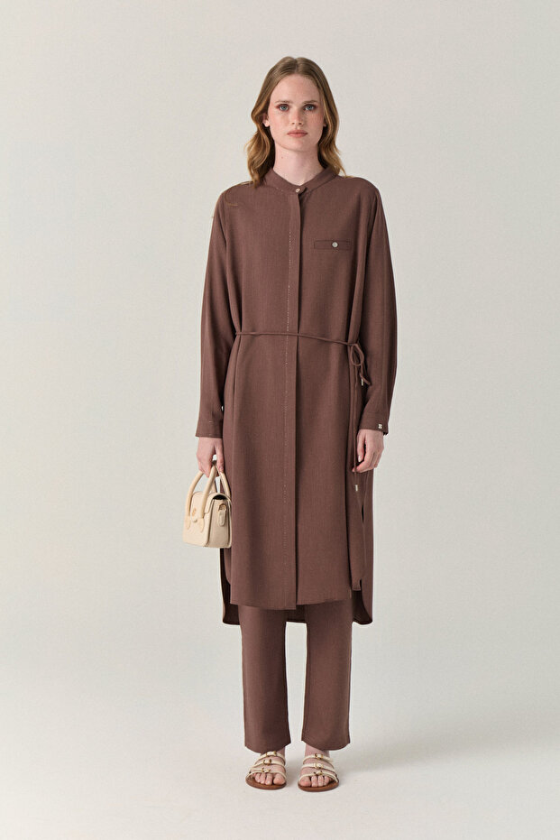 Hakim Collar Minimal Detailed Brown Tunic 1664