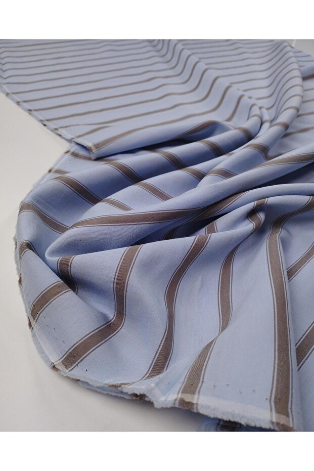 Blue Gray Striped Cotton Viscose Fabric Thin Soft Flowing Shirt & Dress Fabric 150X300Cm