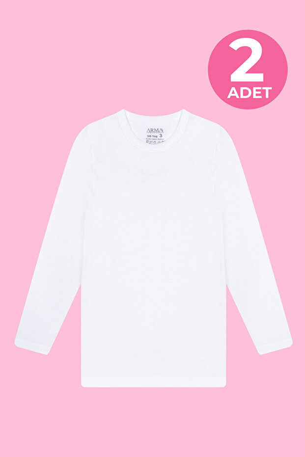 2 Pack Girl's Long Sleeve Undershirt T-Shirt White Badi 100% Cotton