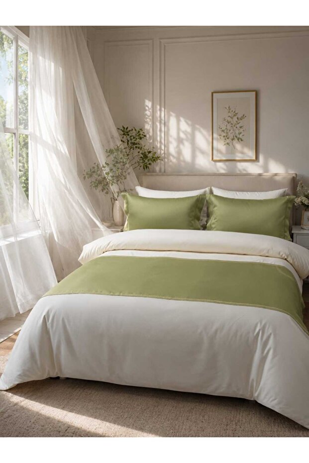 Sim Border Embroidered Green Cream Duvet Cover Set