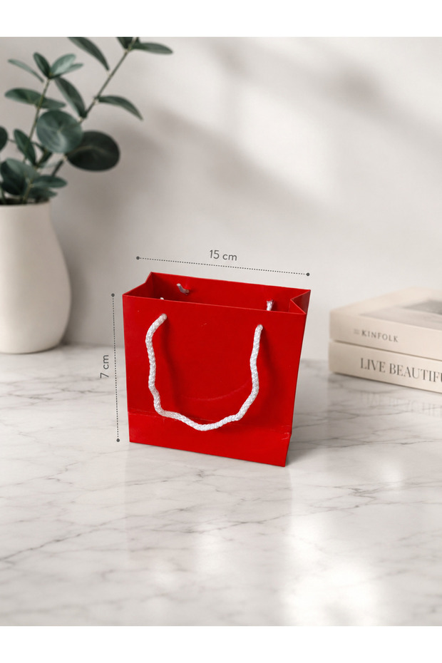5-Piece Red Cardboard Gift Bag with Drawstring Mini Bag 15X7 cm Party Birthday Wedding Candy Bag