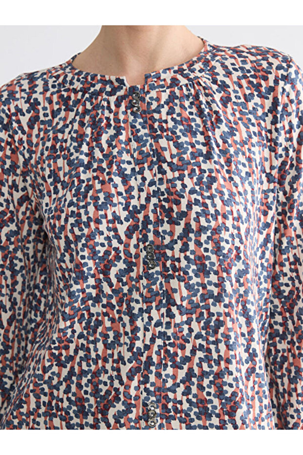 Crew Neck Patterned Blouse - 3
