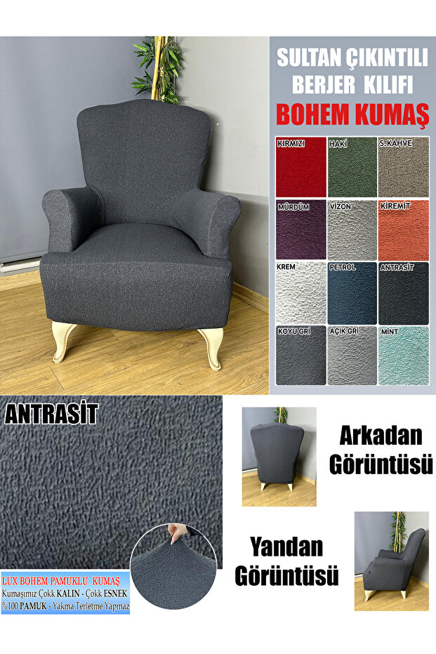 Bohem Cotton Fabric Sultan Protrussion Model Complete Dressing Chair Cover, It Is a Thick Fabric.