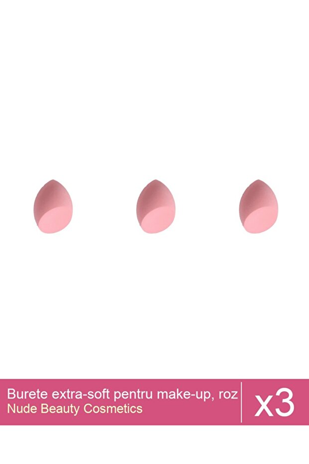 Set 3x Burete extra-soft pentru make-up, roz pal - tesit - 1