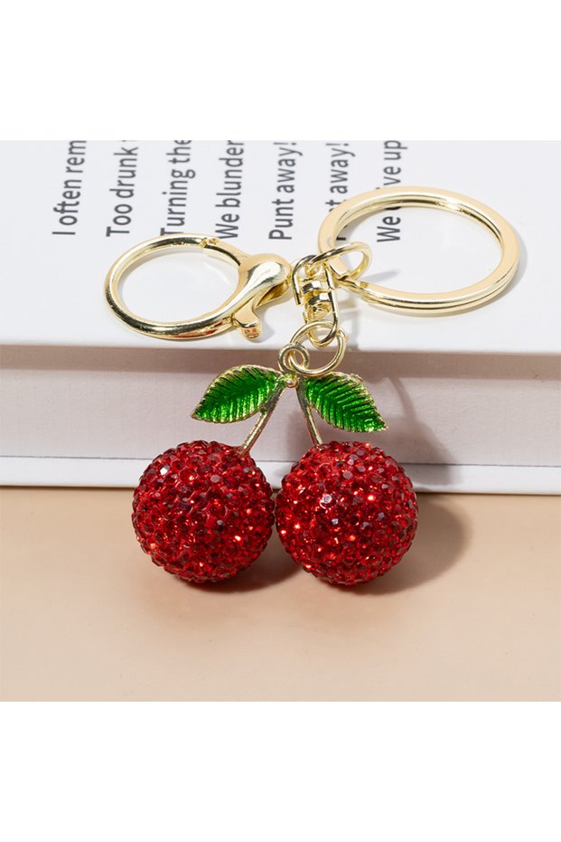 6 cm Red Luxury Rhinestone Cherry Keychain, Fashion Bling Car Key Ring Pendant, Cute Key Accessory f