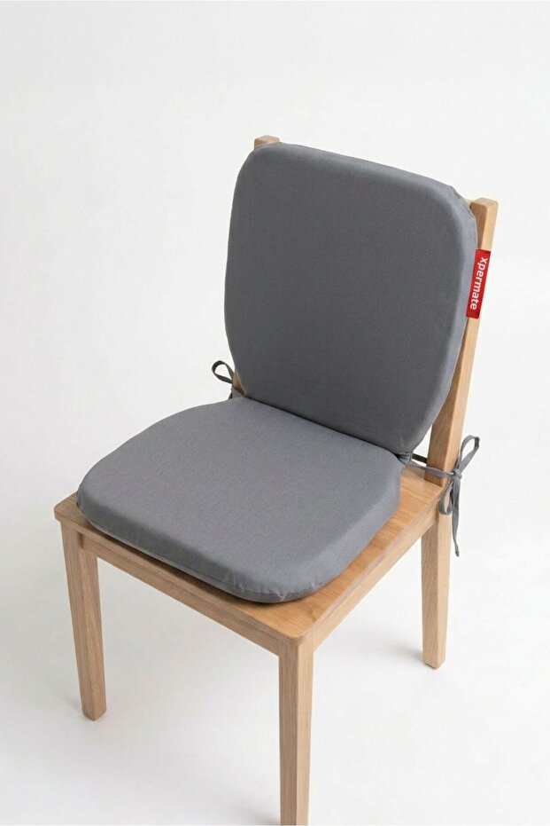 Chair Cushion with Backrest Oval Lace-Up Kitchen Garden Balcony Cushion Standardfit Gray