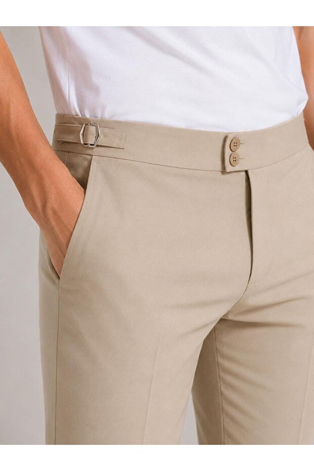 Men's Flexible Buckle Lycra Ankle Length Fabric Trousers 7694