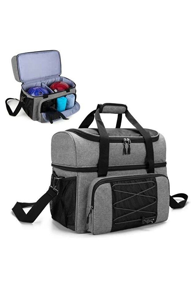 Bowling Bag for 2 Balls, Bowling Tote with Wooden Bowling Cups and Padded Divider for Double Ball and A Pair , Bag Only