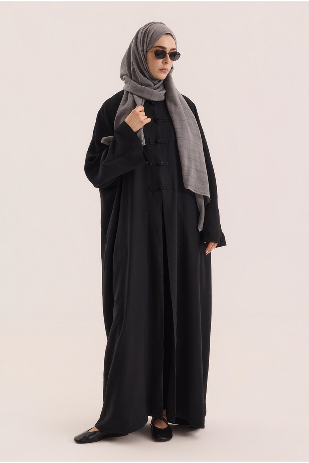 Çin Düğmeli Abaya Siyah - 2
