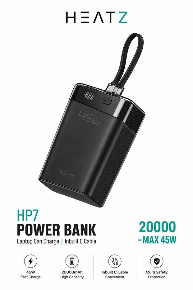 Power Bank, 20000 mAh Portable Charger with LED Display, 22.5W Fast Charging, Type-C USB, Black
