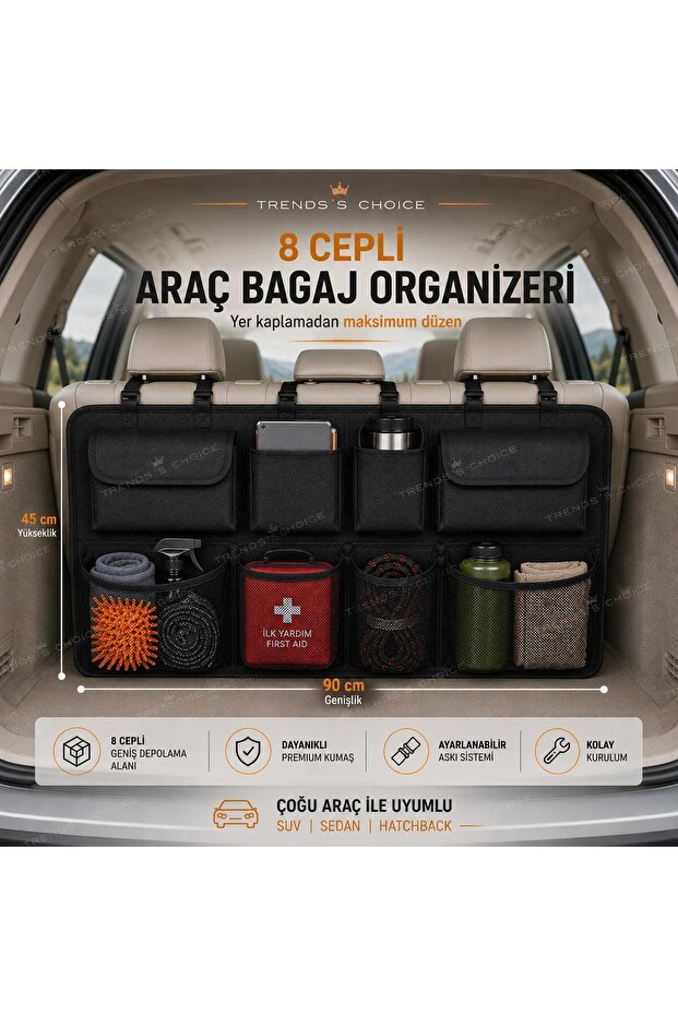 trends's choice 8 Cepli Premium Araç Bagaj Organizeri Koltuk Arkası Düzenleyici
