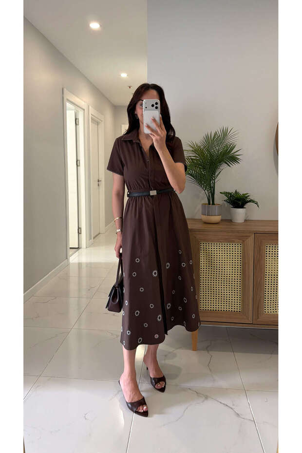 Passit Coffee Processing Detailed Belted Dress