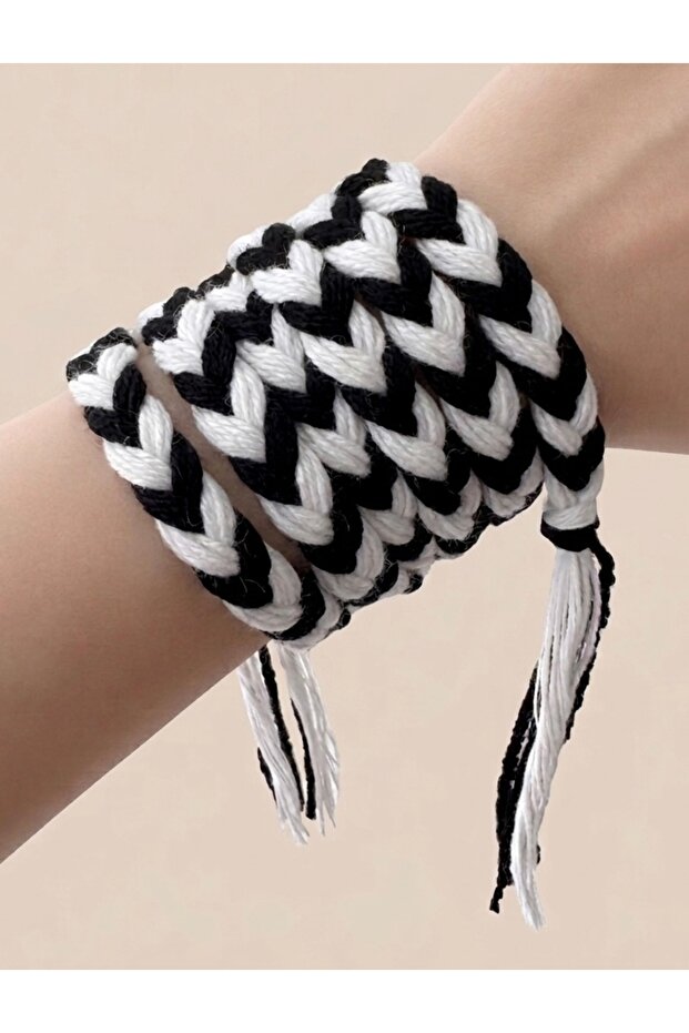 Fan Rope Hair, Bag Accessory Bracelet (Black-White)
