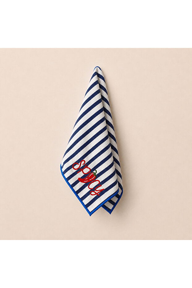 Spicy Pepper Embroidered Decorative Hand Towel – 100% Cotton, Striped Linen Texture (30X45)